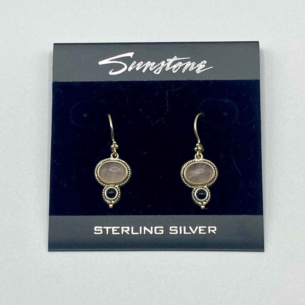 Nwt Sterling Silver Earrings With Nude & Black Stones